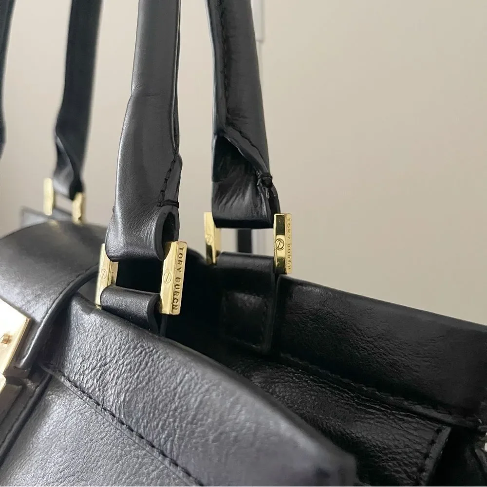 Tory Burch Black Holland Satchel Handbag Leather preowned